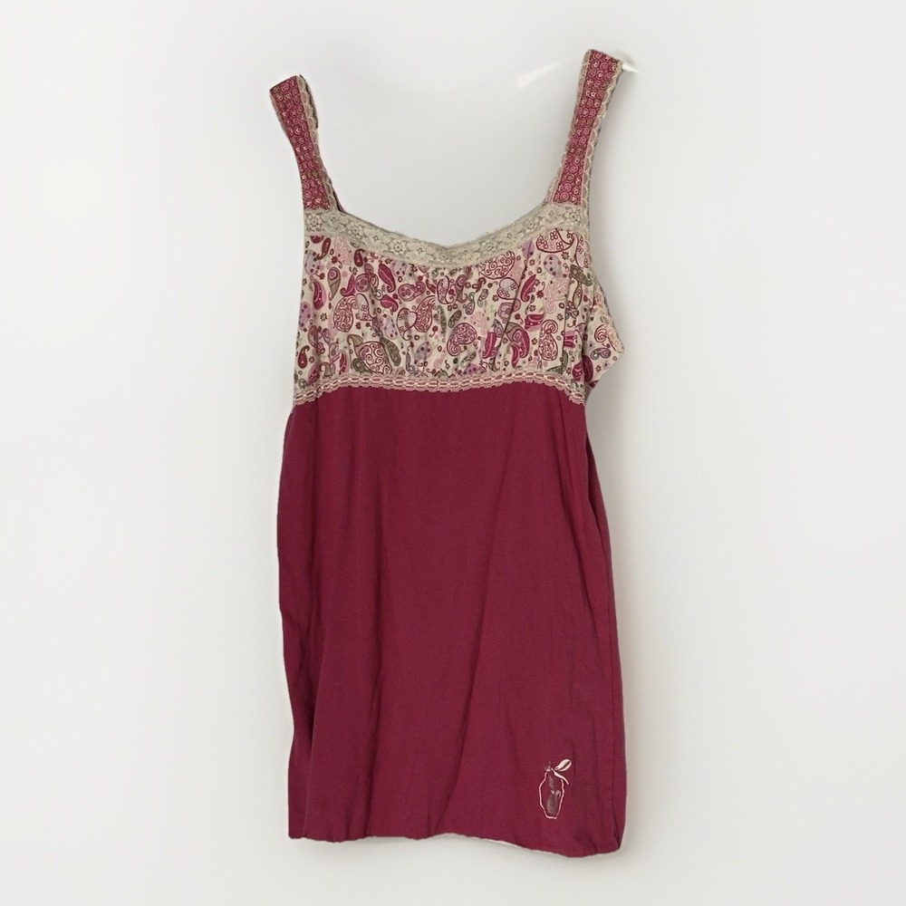 Vintage Y2K Babydoll Slip Dress Womens Lace Trim Burgundy‎ Coquette Cat Feline